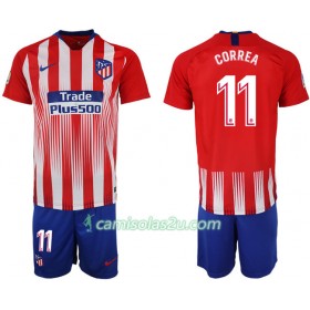 Camisolas de Futebol Atlético Madrid CORREA 11 Criança Equipamento Principal 2018/19 Manga Curta